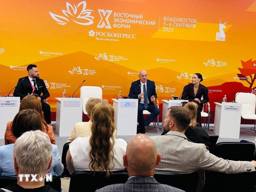 Các phiên thảo luận chuyên đề trong khuôn khổ Diễn đàn Kinh tế phương Đông lần thứ 10. (Ảnh: Tâm Hằng/TTXVN)