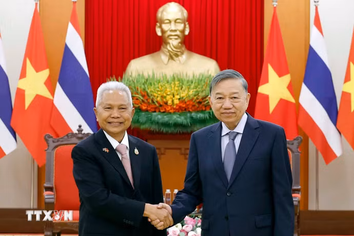 Tổng Bí thư, Chủ tịch nước Tô Lâm tiếp Chủ tịch Quốc hội kiêm Chủ tịch Hạ viện Thái Lan Sophon Zaram. (Ảnh: Thống Nhất/TTXVN)