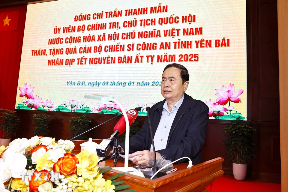 Chủ tịch Quốc hội Trần Thanh Mẫn phát biểu sáng 4/1/2025. (Ảnh: Doãn Tấn/TTXVN)
