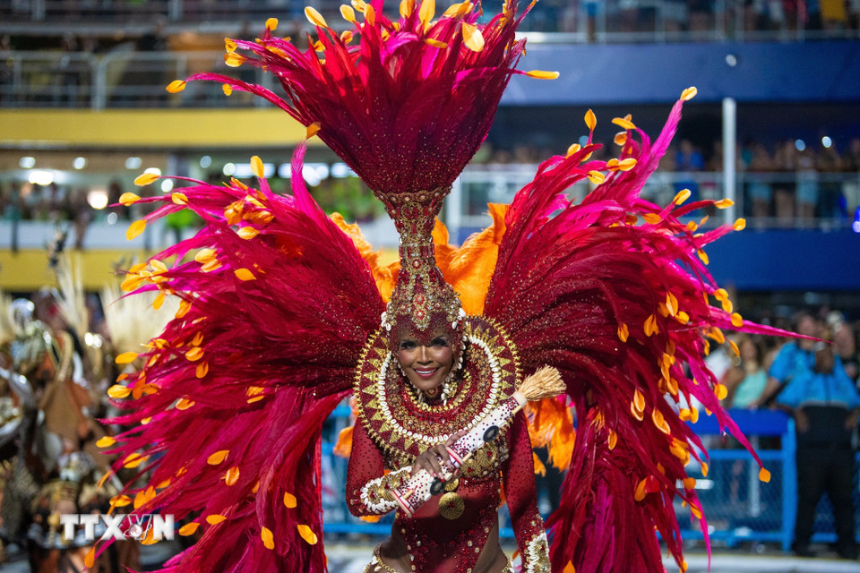 Vũ công biểu diễn tại Carnival ở Rio de Janeiro (Brazil) ngày 2/3/2025. (Ảnh: THX/TTXVN)