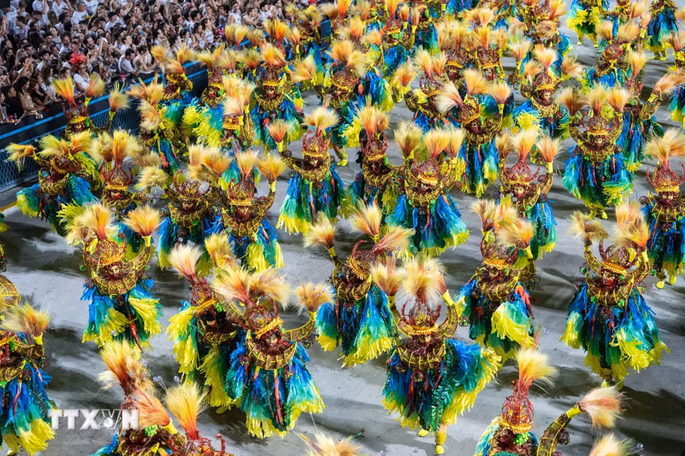 Vũ công biểu diễn tại Carnival ở Rio de Janeiro (Brazil) ngày 2/3/2025. (Ảnh: THX/TTXVN)