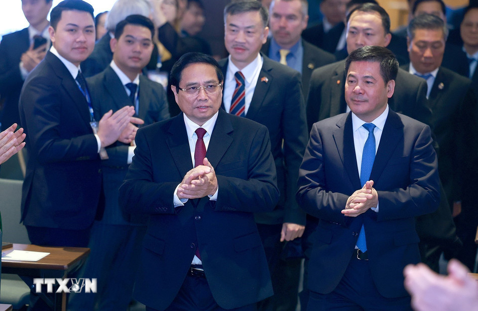 Thủ tướng Phạm Minh Chính đến dự Diễn đàn doanh nghiệp Việt Nam-Séc. (Ảnh: Dương Giang/TTXVN)