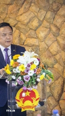 Đại sứ Việt Nam tại Brazil Bùi Văn Nghị phát biểu tại Gặp mặt Hữu nghị cuối năm 2025. (Ảnh: Đại sứ quán Việt Nam tại Brazil cung cấp)