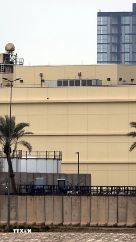 Đại sứ quán Mỹ tại thủ đô Baghdad, Iraq ngày 14/3/2026. Ảnh: THX/TTXVN