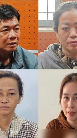 Các đối tượng (theo thứ tự từ trên xuống dưới, trái qua phải): Nguyễn Văn Tâm, Nguyễn Thị Yến Linh, Nguyễn Thị Thùy, Lê Thị Lài. (Ảnh: TTXVN phát)