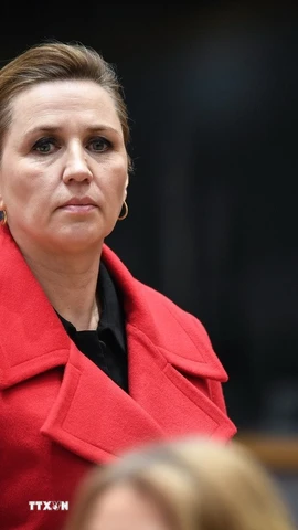 Thủ tướng Đan Mạch Mette Frederiksen tại Brussels, Bỉ ngày 6/3/2025. (Ảnh: THX/TTXVN)