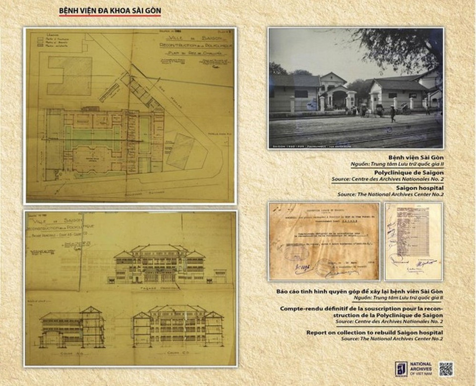 Một phần của triển lãm trưng bày hình ảnh một số công trình kiến trúc tiêu biểu do chính quyền thuộc địa Pháp xây dựng tại Sài Gòn trong giai đoạn nửa cuối thế kỷ 19-nửa đầu thế kỷ 20. (Ảnh: BTC)