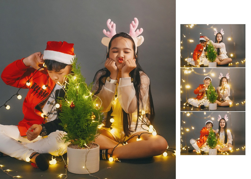 Xuân Phương và Anh Tuấn nhí nhảnh trong trang phục Giáng sinh. (Ảnh: Cát Tiên Sa)