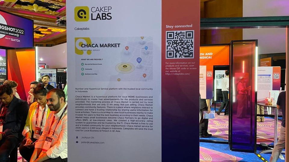 Góc trưng bày của Cakep Labs, doanh nghiệp cung cấp nền tảng quảng cáo, giới thiệu sản phẩm và dịch vụ. (Ảnh: Minh Thu/Vietnam+)