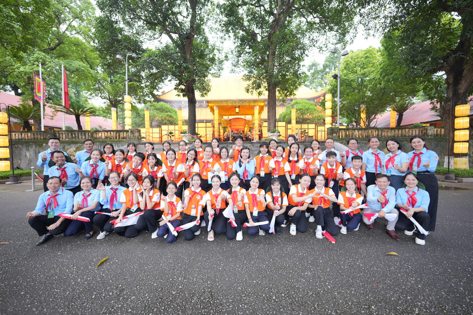 Màn đồng diễn là một trong các hoạt động của Liên hoan Chỉ huy Đội giỏi năm 2023 do Trung ương Đoàn Thanh niên Cộng sản Hồ Chí Minh và Hội Đồng đội Trung ương tổ chức. (Ảnh: PV/Vietnam+)