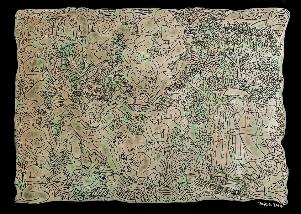 'Đường đi' (chất liệu sơn khắc) của Phan Cẩm Thượng. (Ảnh: BTC)