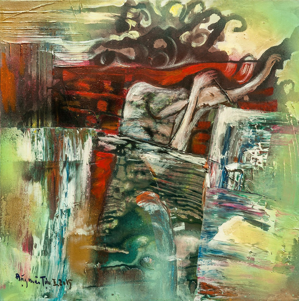 Tác phẩm 'Tự vấn' (chất liệu sơn dầu) của họa sỹ Đặng Mậu Tùng. (Ảnh: BTC)