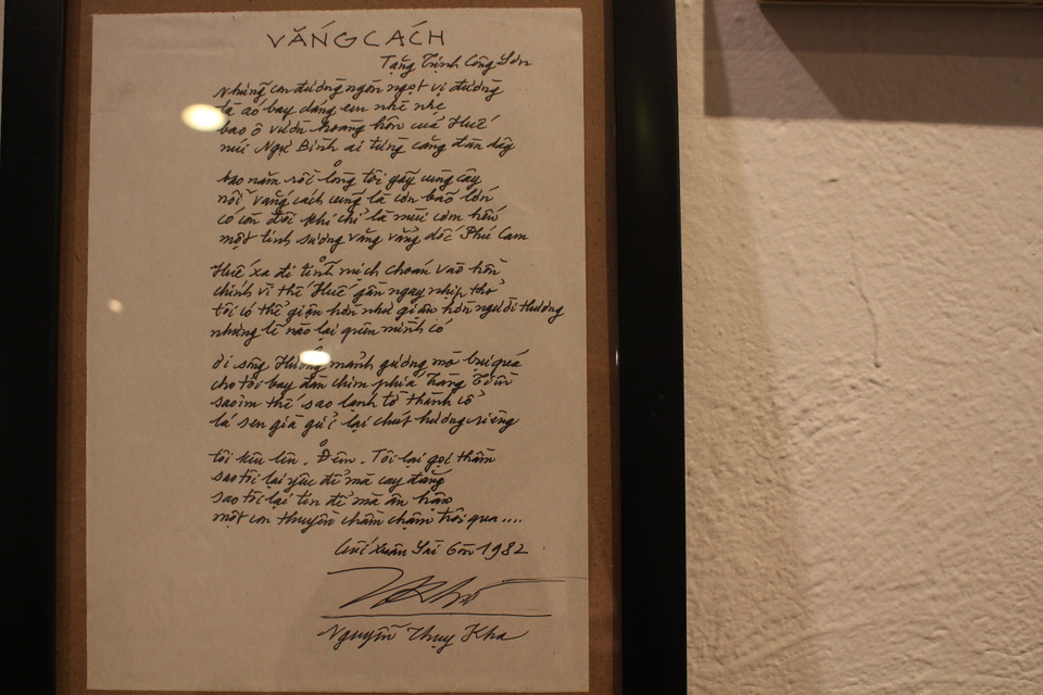 Bài thơ Nguyễn Thụy Kha viết gửi tặng Trịnh Công Sơn. (Ảnh: Minh Anh/Vietnam+)