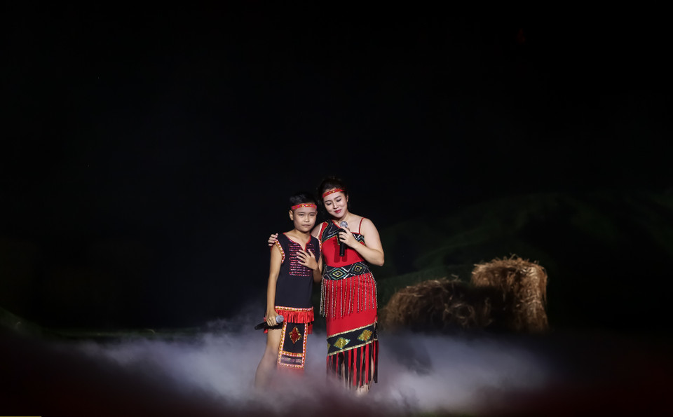 Trang phục dân tộc giúp nghệ sỹ tỏa sáng trên sân khấu. (Ảnh: CTV/Vietnam+)