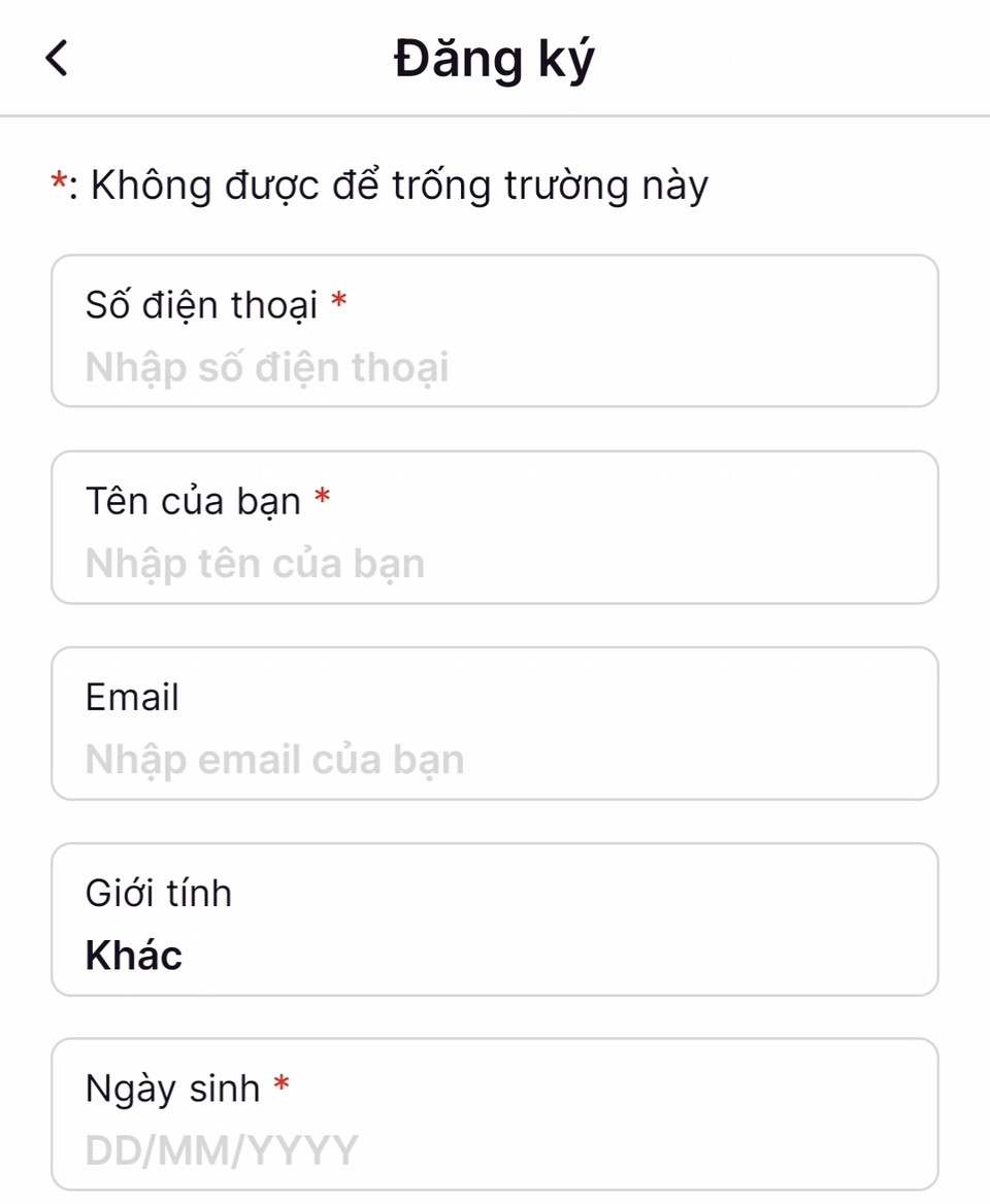 Sau đó, người dùng xe cần đăng ký thông tin để hệ thống có thể định danh và theo dõi các thông tin liên quan. (Ảnh chụp từ ứng dụng)