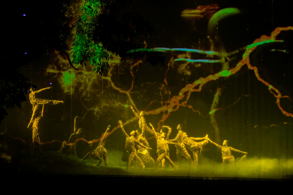 Nhân vật chính của dự án này là thiên nhiên. Bởi vậy, điểm nhấn trên sân khấu chính là hình ảnh cây cổ thụ và không gian xanh nhiều tầng lớp. (Ảnh: BTC)