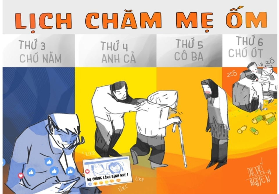 Tác phẩm 'Lịch chăm mẹ ốm' của họa sỹ Nguyễn Đức Trí - giải khuyến khích. (Ảnh: BTC)