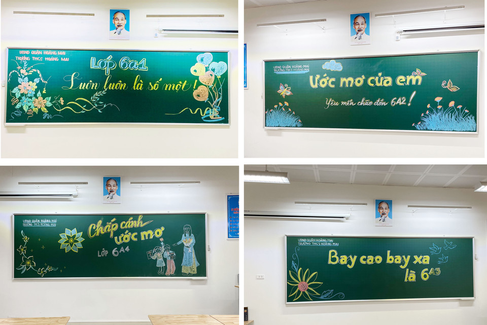 Các lớp 6 của THCS Hoàng Mai trang trí rất đẹp để chào đón tân học sinh lần đầu đến với ngôi trường mới. (Ảnh: PV/Vietnam+)