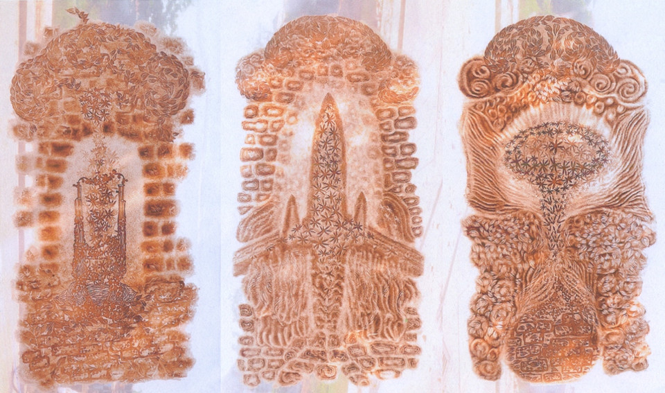 Tác phẩm đồ họa 'Đi qua thời gian' của tác giả Trần Ánh Phi. Đại diện ban tổ chức cho hay, trong chặng đường 5 năm vừa qua, nghệ thuật tranh đồ họa đã có những bứt phá trong ngôn ngữ sáng tạo và kỹ thuật in ấn. (Ảnh: BTC)