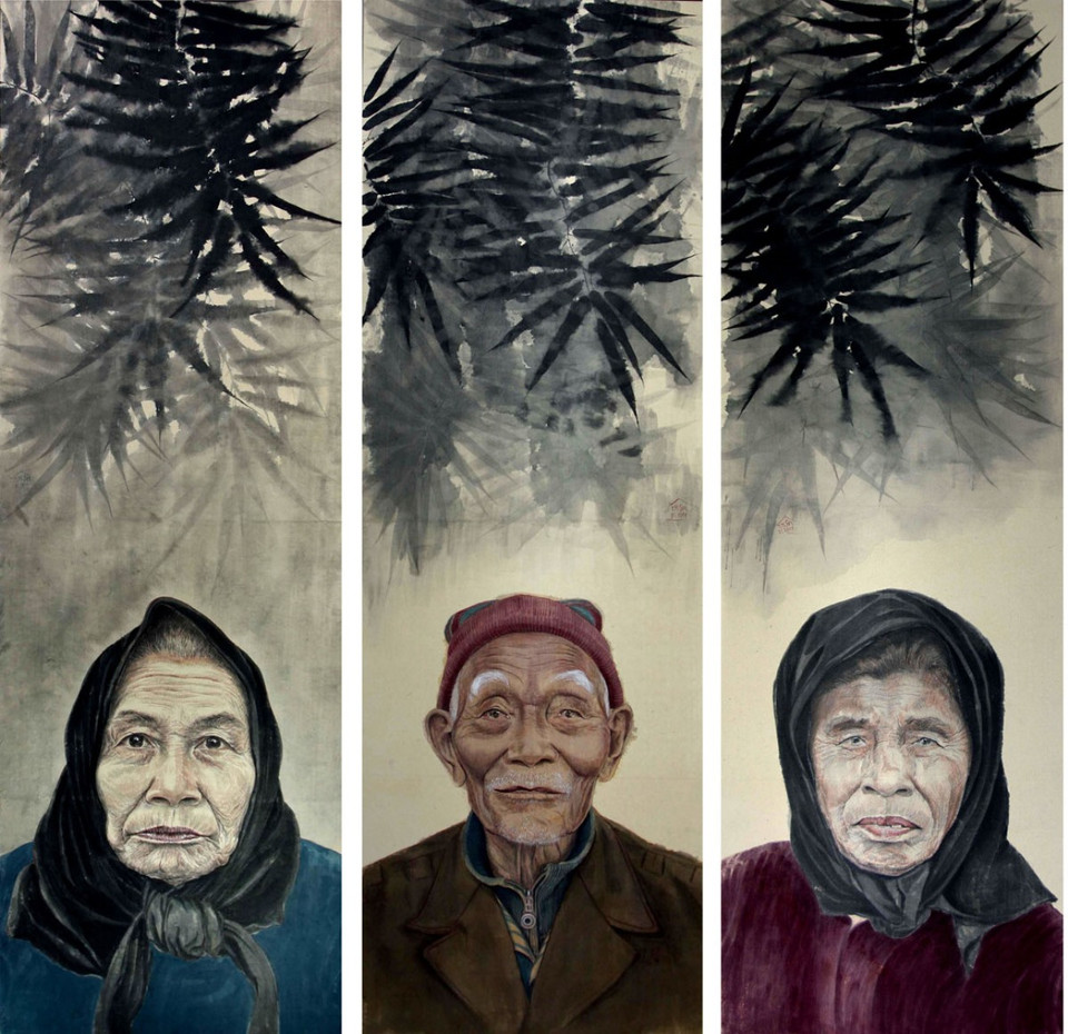 'Người ở làng' (màu tự nhiên trên giấy dó) của Trần Hoàng Sơn. (Ảnh: BTC)