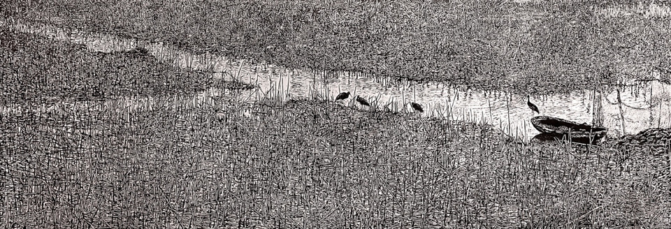 'Đông về' - tranh khắc gỗ của Vũ Bạch Liên. (Ảnh: BTC)