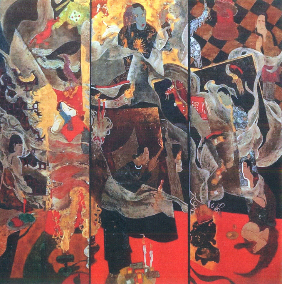 'Lên đồng' qua góc nhìn của tác giả Trần Quốc Giang. Đại diện ban tổ chức cho hay, trong 5 năm vừa qua, 'sự hồ hởi, háo hức thể nghiệm mang nhiều tính hình thức đã qua đi. Thay vào đó là sự tĩnh tâm với độ lùi của thời gian để nhìn lại những gì đã làm trong thập niên Đổi mới; từ đó, các nghệ sỹ có cái nhìn thực tế và sâu sắc hơn trong sáng tạo nghệ thuật.' (Ảnh: BTC)