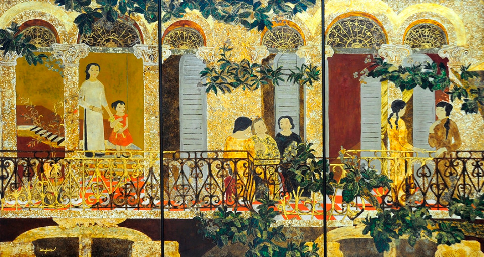 Nguyễn Thị Phương Loan và những hồi ức về 'Nhà xưa' (chất liệu sơn mài). (Ảnh: BTC)