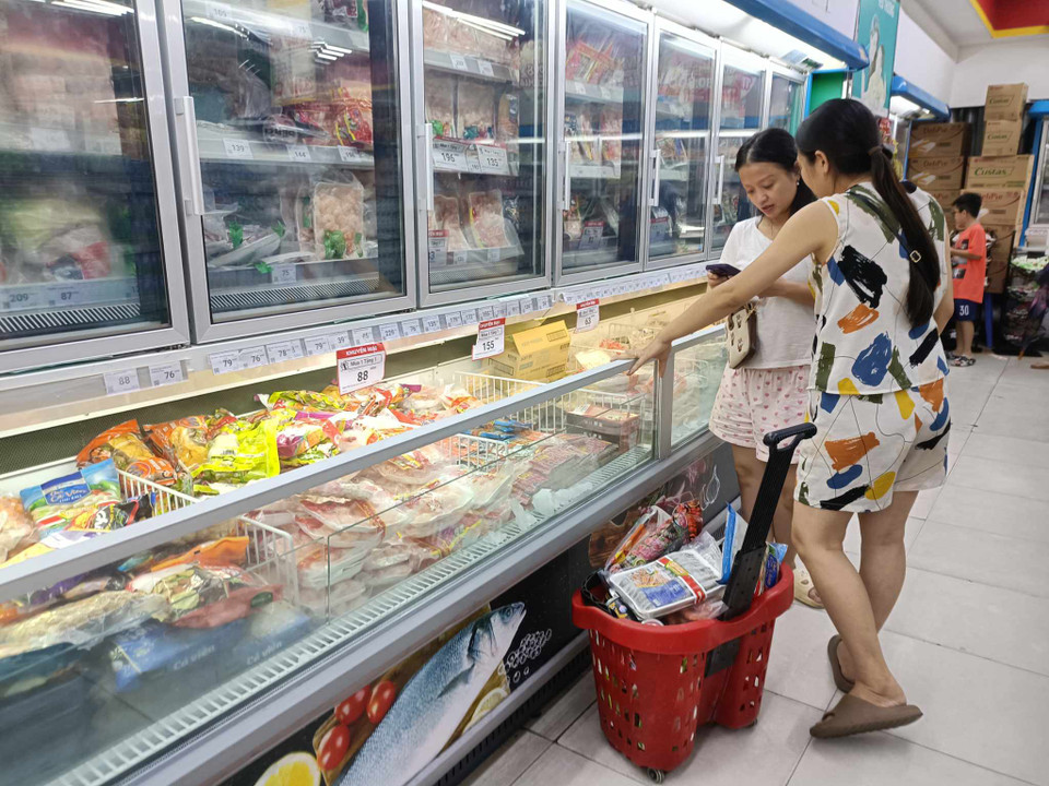 Nhiều người buộc phải chuyển sang mua đồ đông lạnh. (Ảnh: Phạm Mai/Vietnam+)