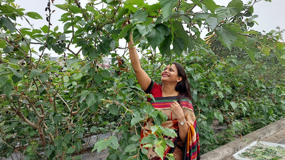 Bà Ruchi Gupta, phu nhân Phó Đại sứ Ấn Độ Subhash Gupta cho hay đây là hoạt động ý nghĩa giúp bà hiểu rõ hơn về nghề thủ công của Việt Nam. (Ảnh: Minh Thu/Vietnam+)