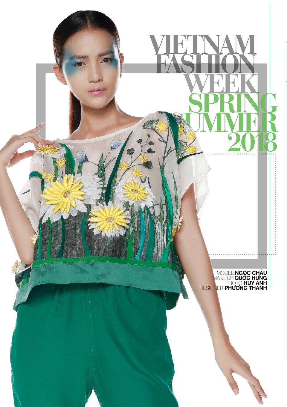 Với ký ức về một thành phố mơ mộng và nhiều hoa, nhà thiết kế Phương Thanh diễn tả mùa Xuân bằng những đóa hoa cúc Magarite. Chất liệu chính được sử dụng trong bộ sưu tập này là lụa tơ tằm. (Ảnh: BTC)