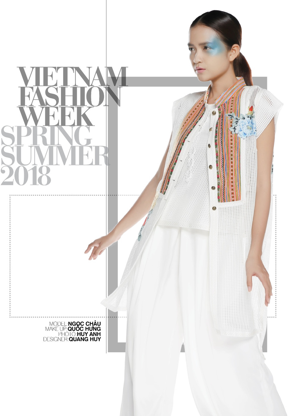 Bộ sưu tập 'Câu chuyện Tây Bắc' của nhà thiết kế Quang Huy mang tính ứng dụng cao khi kết hợp lớp áo lưới với áo khoác và quần, để người mặc có thể phối đồ theo nhu cầu riêng. (Ảnh: BTC)