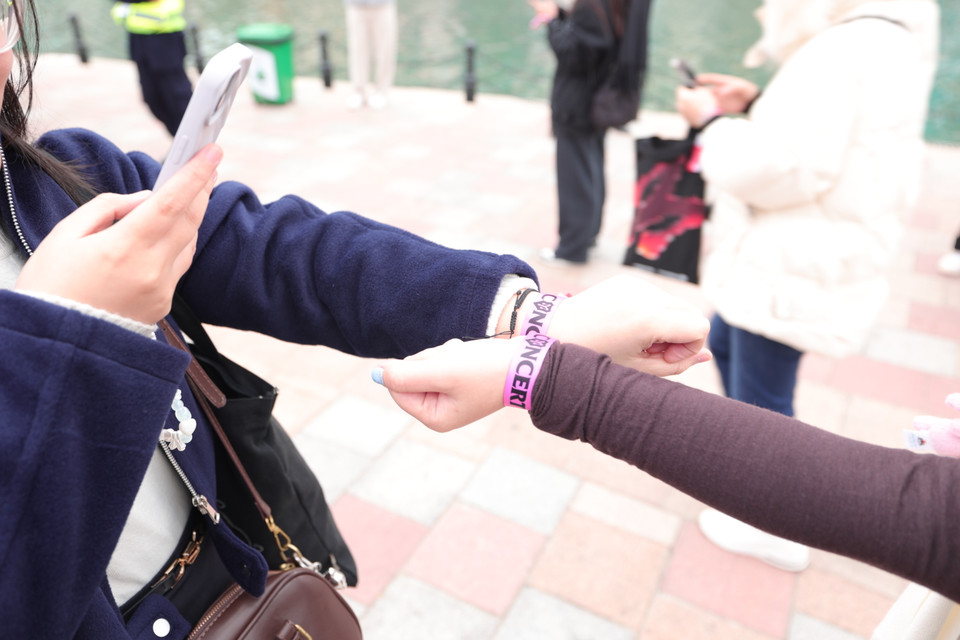 Khán giả hào hứng chụp ảnh check in sau khi đổi vòng thành công. (Ảnh: PV/Vietnam+)