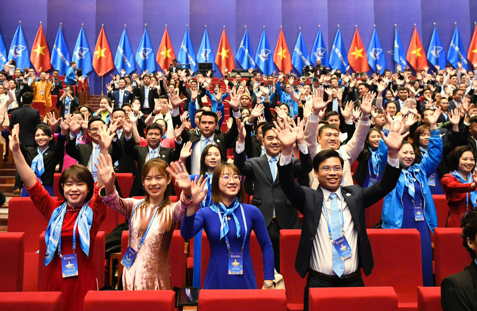 Đại biểu có sự tham dự của 980 đại biểu đại diện cho các lực lượng thanh niên Việt Nam tiêu biểu trên cả nước. (Ảnh: CTV/Vietnam+)