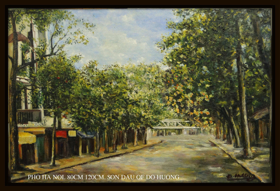 'Phố Hà Nội' qua góc nhìn của họa sỹ Đỗ Hương. Trong số các họa sỹ tham gia triển lãm lần này, nhà báo-họa sỹ Đỗ Hương là người duy nhất đang sinh sống, làm việc tại Thành phố Hồ Chí Minh. (Ảnh: CTV)