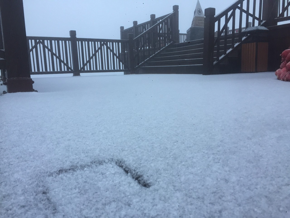 Ông Lưu Minh Hải, nguyên giám đốc Đài khí tượng thủy văn tỉnh Lào Cai cho biết dạng tuyết bay ở Fansipan hôm nay tương tự với thời điểm tháng 2/2021. (Ảnh: CTV/Vietnam+)