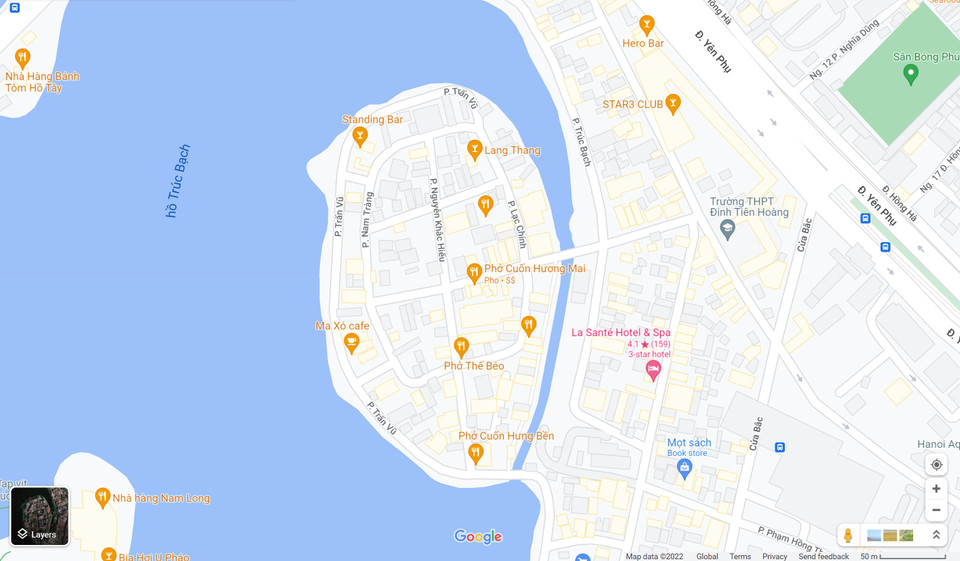 Sau thí điểm, quận Ba Đình và phường Trúc Bạch dự kiến mở rộng mô hình ra toàn bộ 7 con phố quanh Đảo Ngọc gồm Ngũ Xã, Trần Tế Xương, Nguyễn Khắc Hiếu, Mạc Đĩnh Chi, Nam Tràng, Lạc Chính và Trấn Vũ. (Ảnh chụp Google Map)