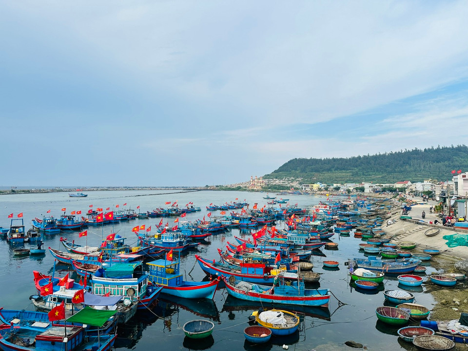 Một góc neo đậu thuyền ở đảo Lý Sơn. (Ảnh: PV/Vietnam+)