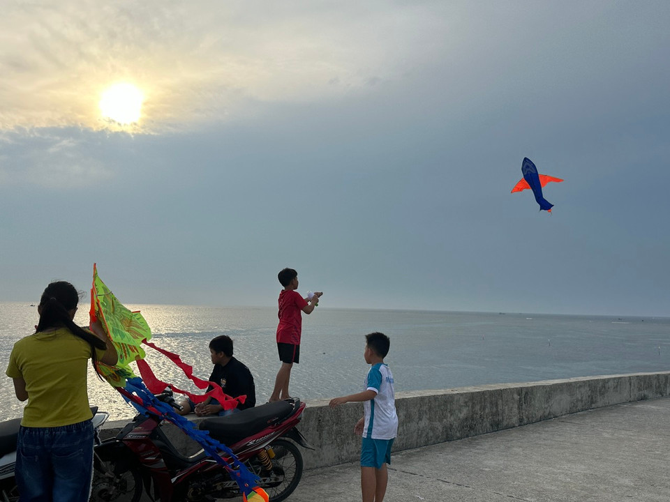 Những cánh diều đầy màu sắc với hình dáng khác nhau bay lượn giữa bầu trời xanh bao la, đầy nắng gió của vùng biển Lý Sơn. (Ảnh: PV/Vietnam+)