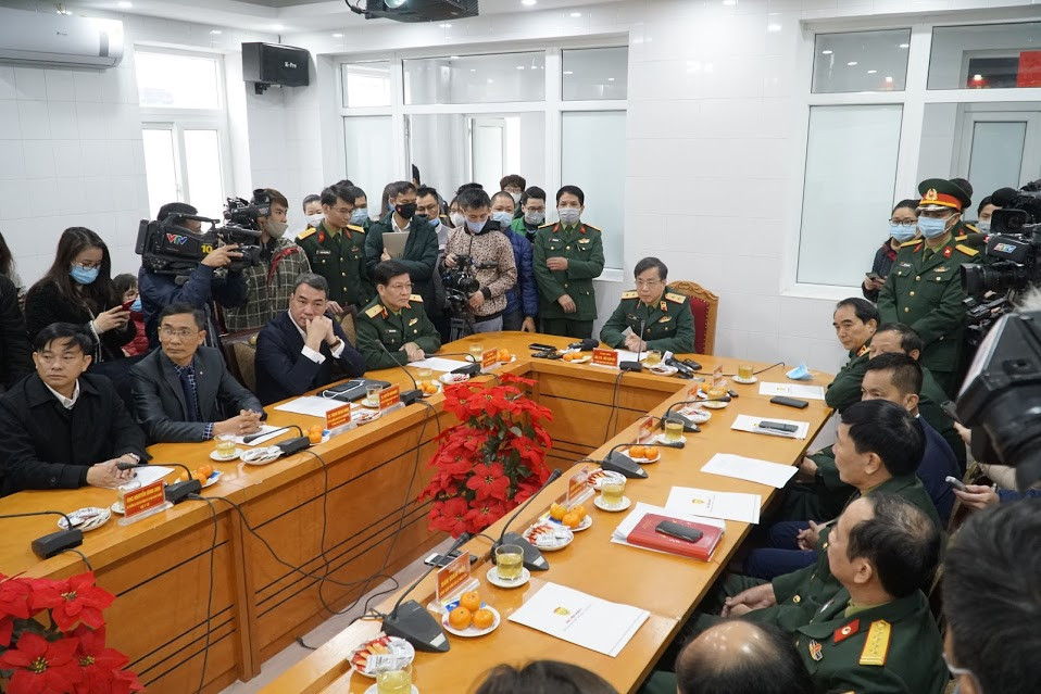 Họp báo tại buổi hử nghiệm lâm sàng vắcxin Nano Covax. (Ảnh: Hiếu Hoàng/Vietnam+)