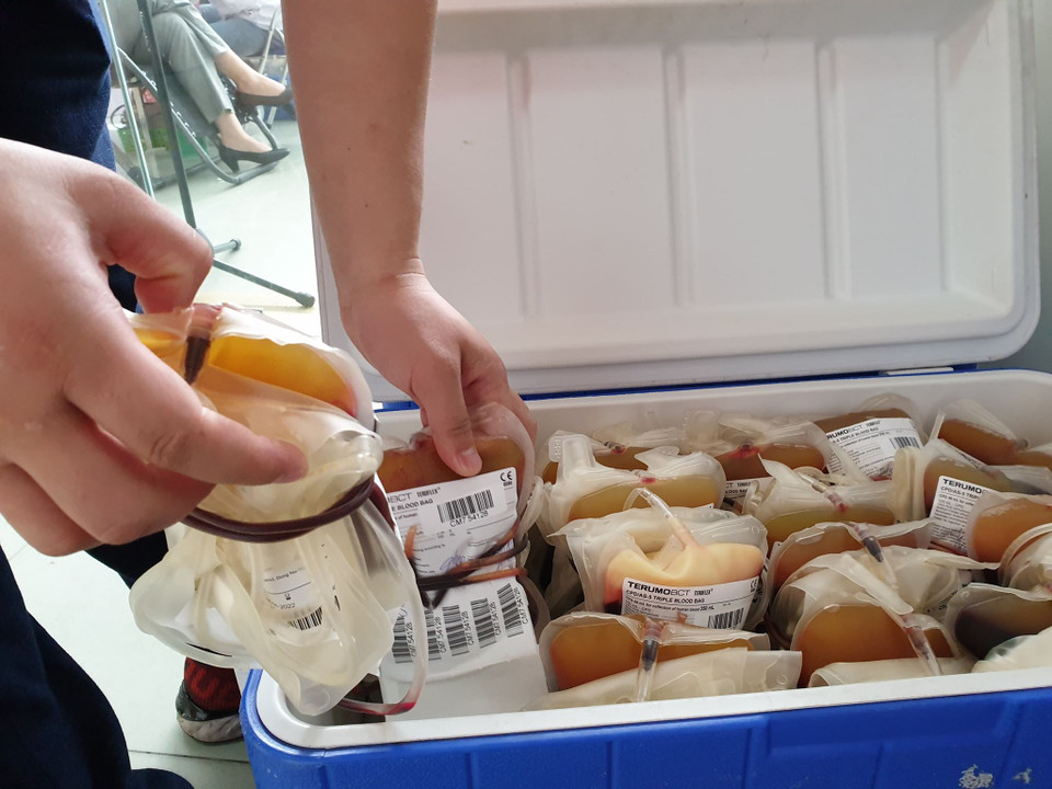 Tại Viện huyết học Truyền máu Trung ương chỉ còn 13.000 đơn vị máu - chỉ đủ dùng trong vài ngày tới. (Ảnh: T.G/Vietnam+)