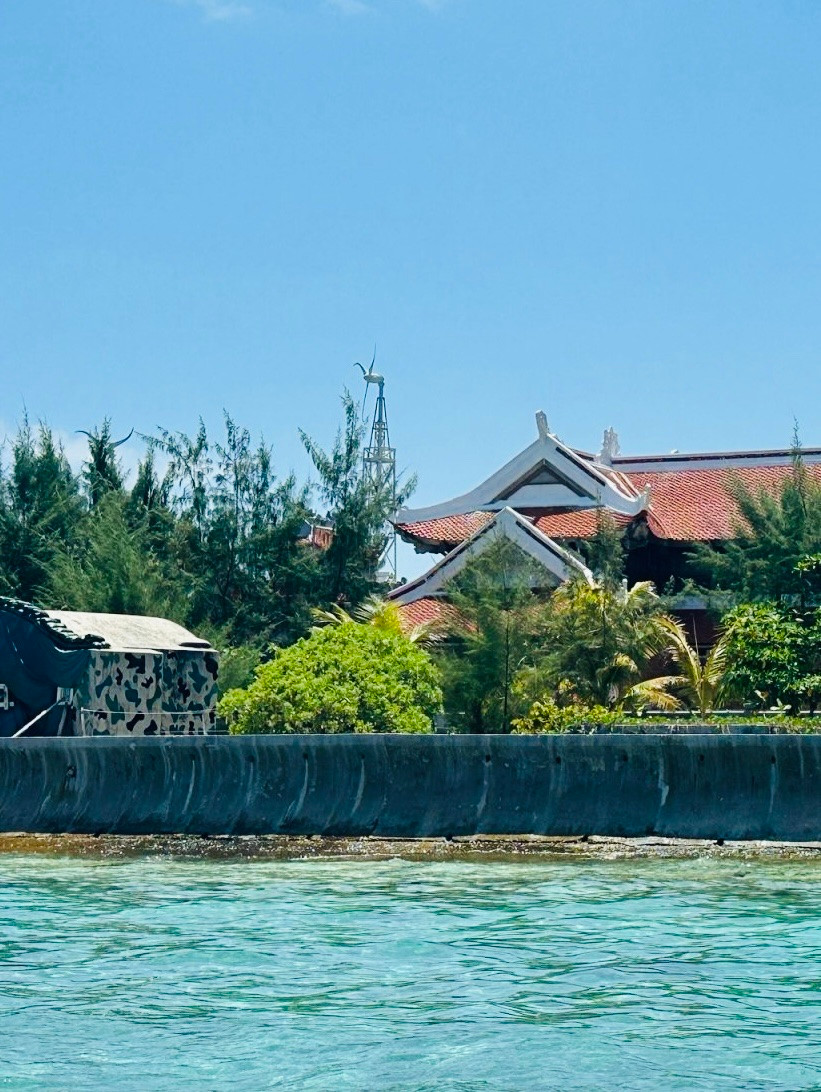 Cây phong ba do chịu được sự khắc nghiệt của thời tiết và sóng biển nên đa phần được trồng vòng ngoài cùng gần biển để góp phần chắn gió bão, chắn cát, thậm chí chắn sóng. (Ảnh: Thùy Giang/Vietnam+)