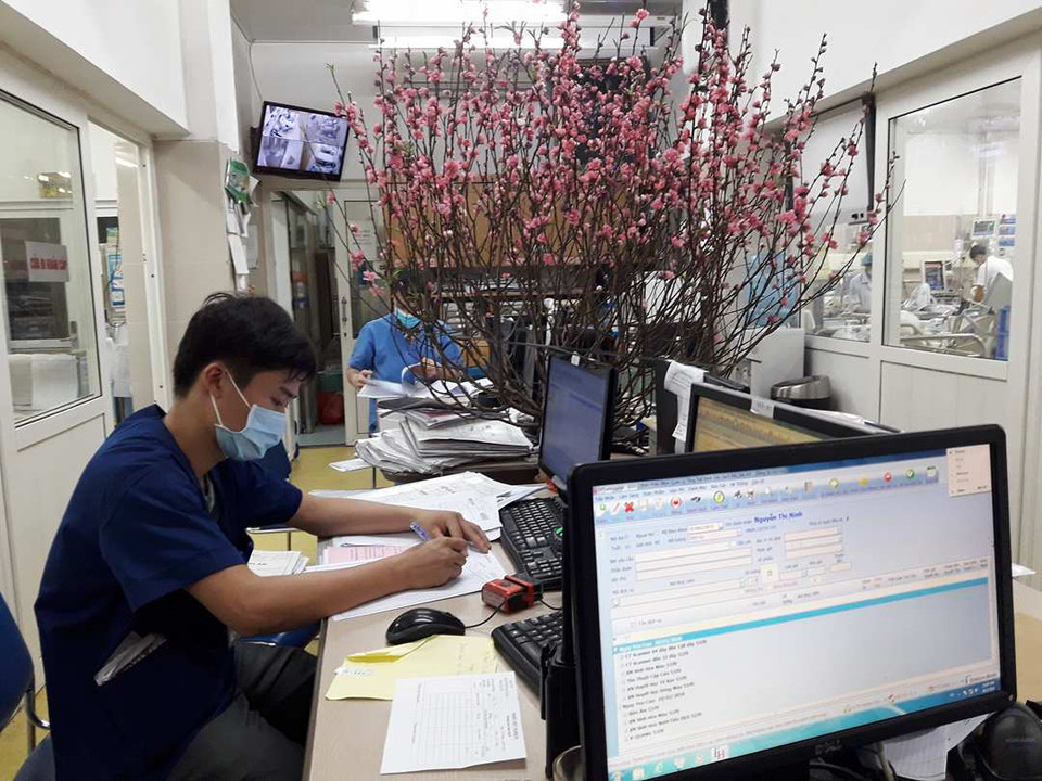 Dù ngày Tết, tất cả các nhân viên y tế vẫn miệt mài làm việc. (Ảnh: T.G/Vietnam+)