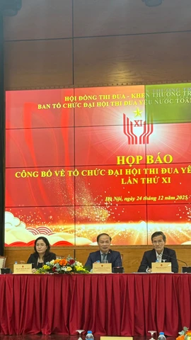 Họp báo công bố về tổ chức đại hội thi đua yêu nước toàn quốc lần thứ XI. (Ảnh: PV/Vietnam+)