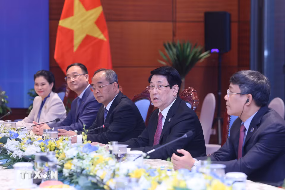 Chủ tịch nước Lương Cường tiếp ngài Matt Thistlethwaite, đồng Bộ trưởng về Ngoại giao và Thương mại Australia. (Ảnh: Lâm Khánh/TTXVN)