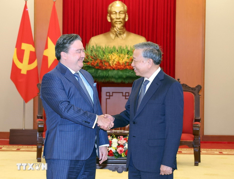 Tổng Bí thư Tô Lâm tiếp Đại sứ Hoa Kỳ Marc Knapper. (Ảnh: Thống Nhất/TTXVN)