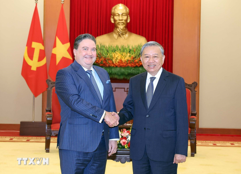 Tổng Bí thư Tô Lâm tiếp Đại sứ Hoa Kỳ Marc Knapper. (Ảnh: Thống Nhất/TTXVN)