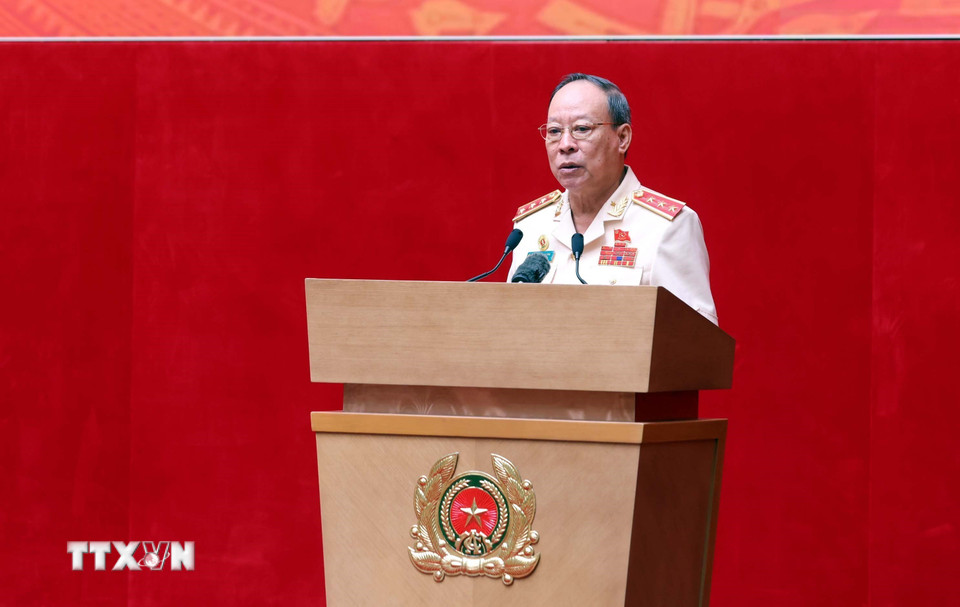 Thượng tướng Lê Quý Vương, nguyên Thứ trưởng Bộ Công an, Chủ tịch Hội cựu CAND Việt Nam phát biểu. (Ảnh: Phạm Kiên/TTXVN)