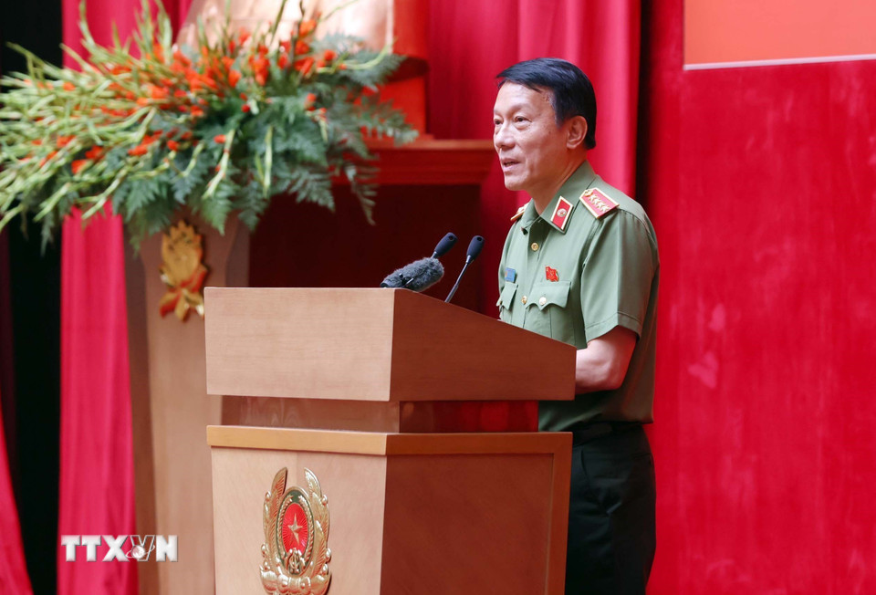 Đại tướng Lương Tam Quang, Bộ trưởng Bộ Công an phát biểu. (Ảnh: Phạm Kiên/TTXVN)