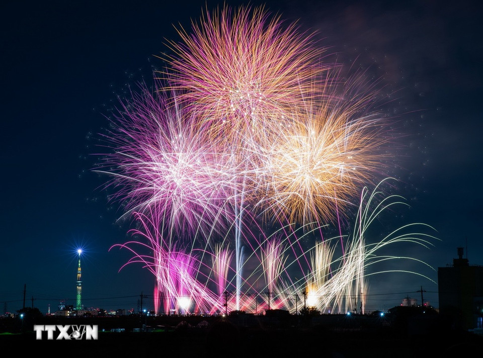 Pháo hoa rực sáng trời đêm Tokyo, xua đi cái nóng oi ả của mùa Hè. (Ảnh: Xuân Giao/TTXVN)