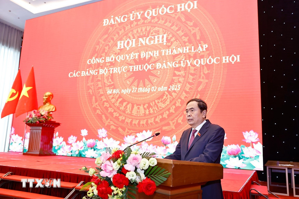 Ủy viên Bộ Chính trị, Bí thư Đảng ủy Quốc hội, Chủ tịch Quốc hội Trần Thanh Mẫn phát biểu. (Ảnh: Doãn Tấn/TTXVN)